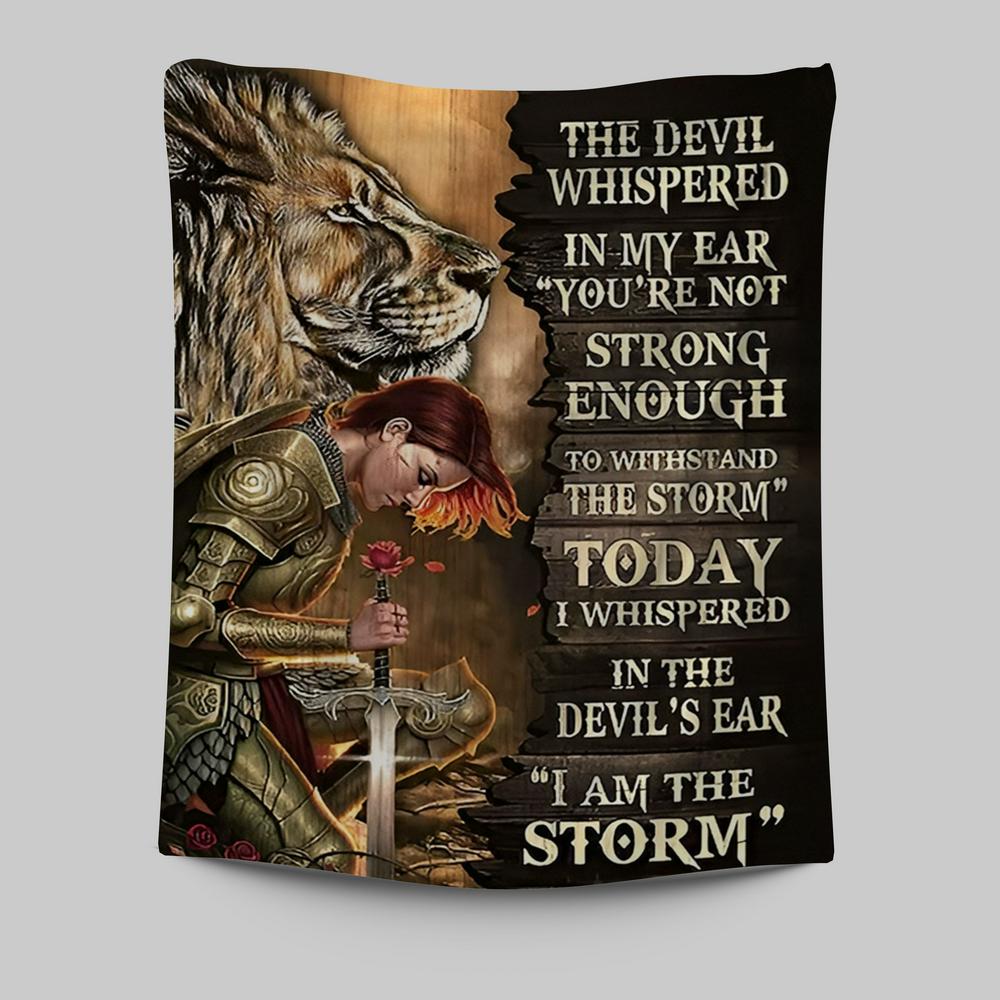 Female Warrior Lion I Am The Storm Tapestry Prints - Lion Tapestry Art - Christian Inspirational Tapestry_4396 1 - {}