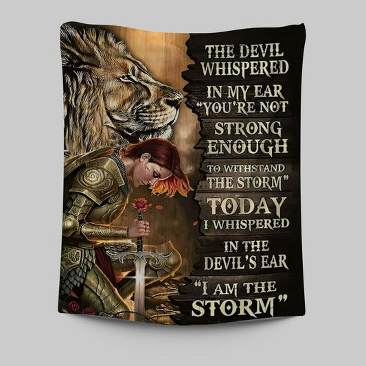 Female Warrior Lion I Am The Storm Tapestry Prints - Lion Tapestry Art - Christian Inspirational Tapestry_4396 2 - {}