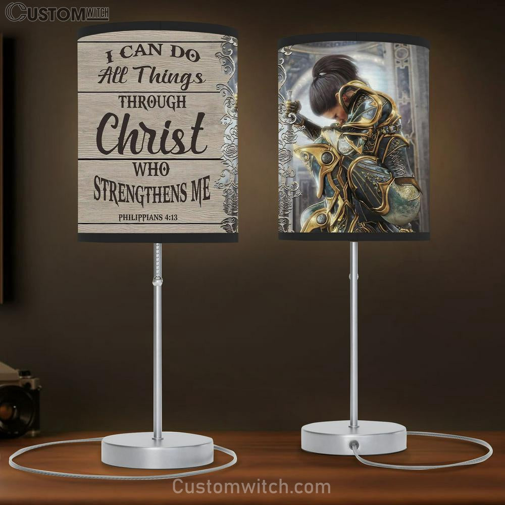 Female Warrior Of God I Can Do All Things Through Christ Table Lamb Art - Christian Lamb Gift - Religious Wall Decor