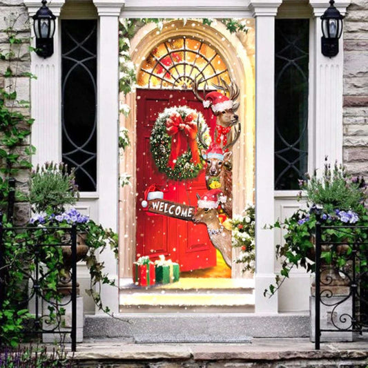 Festive Deer Merry Christmas Door Cover Funny Xmas Home Decor, Christmas Door Knob Covers, Christmas Outdoor Decoration
