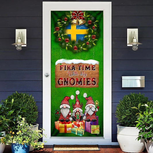 Fika Time With My Gnomies Door Cover, Swedish Heritage Gnome Door Cover, Christmas Door Knob Covers, Christmas Outdoor Decoration