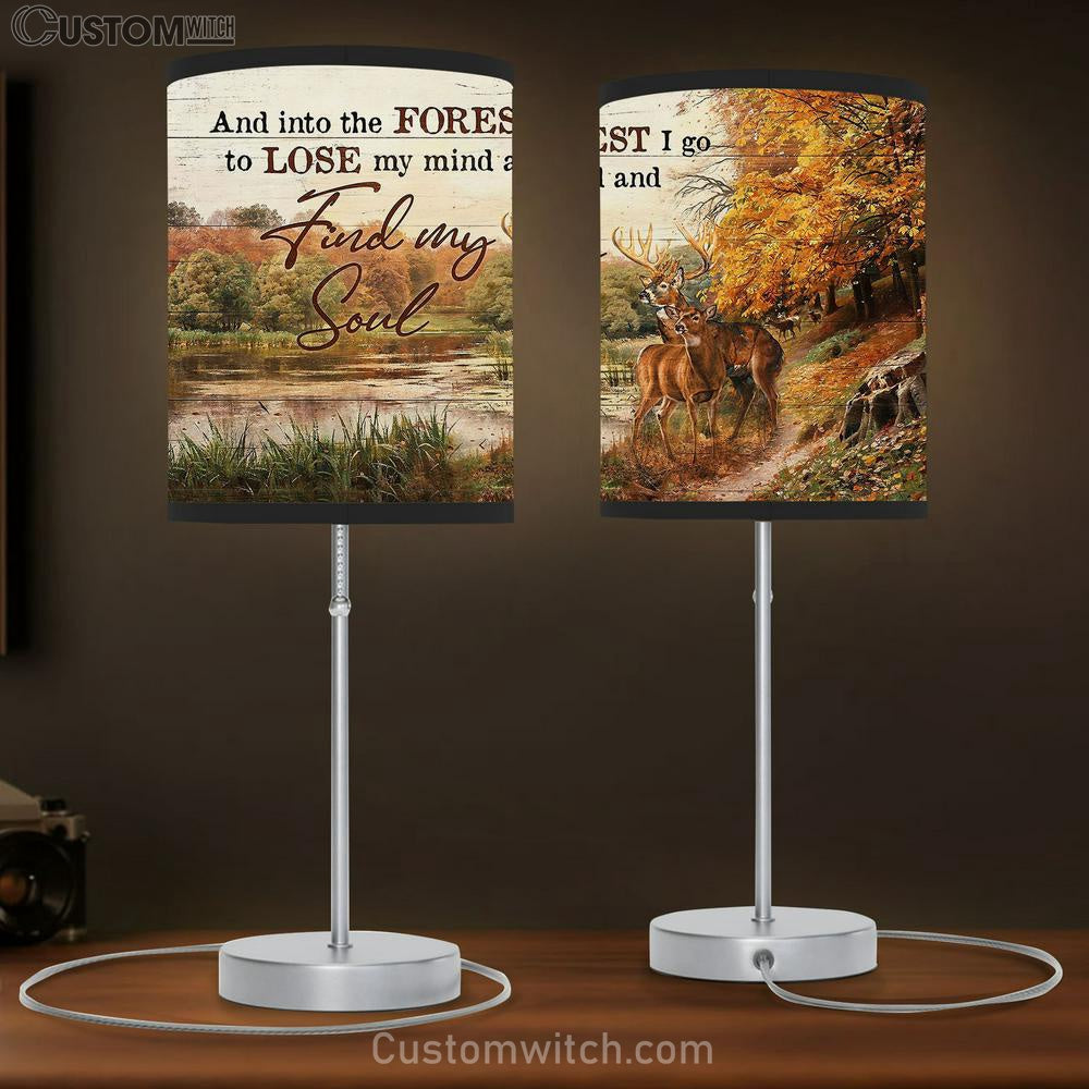 Find My Soul Autumn Forest Deer Lake View Table Lamb Gift - Bible Verse Table Lamb - Religious Bedroom Decor