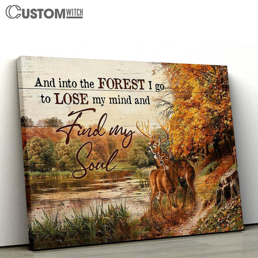 Find My Soul Autumn Forest Deer Lake View Canvas Wall Art - Bible Verse Canvas - Religious Prints