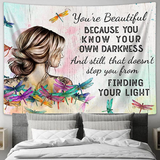 Finding Your Light Tapestry Wall Art - Hippie Dragonfly Wall Art - Encouraging Gifts For Women