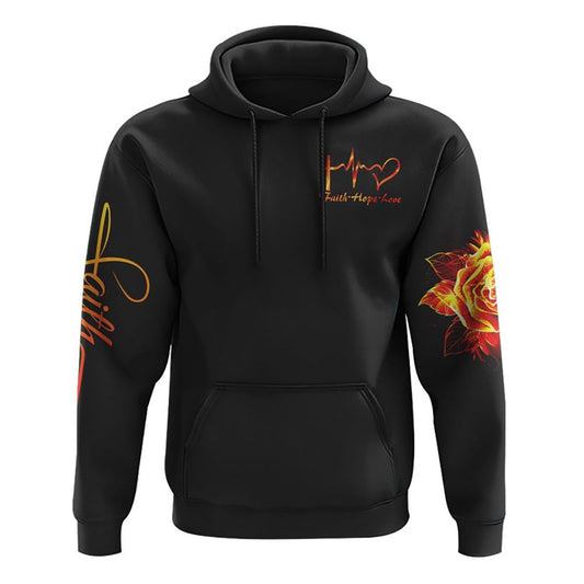 Fire Rose Wings Cross Faith All Over Print 3D Hoodie, Christian Hoodie, Christian Sweatshirt, Bible Verse Shirt