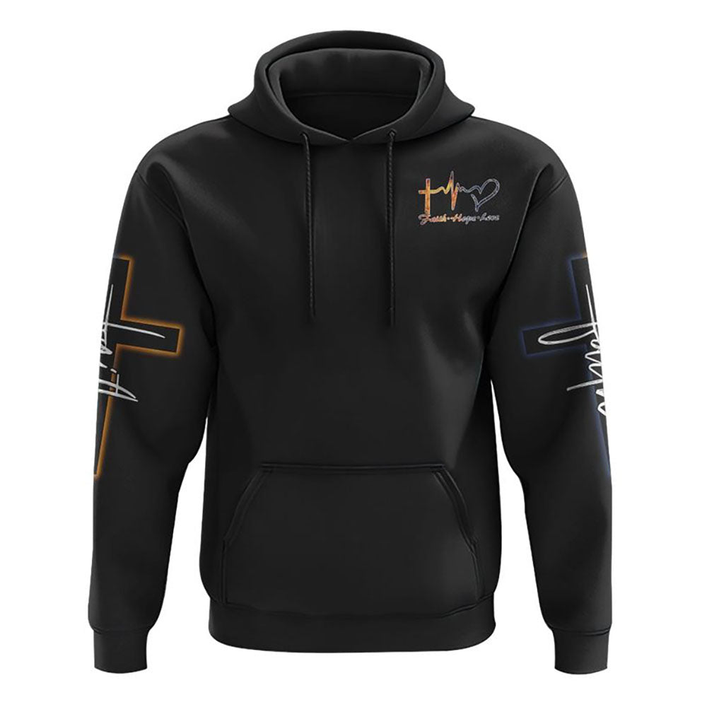 Fire Water Heart Faith Cross All Over Print 3D Hoodie, Christian Hoodie, Christian Sweatshirt, Bible Verse Shirt