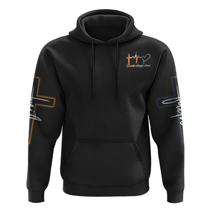 Fire Water Heart Faith Cross All Over Print 3D Hoodie, Christian Hoodie, Christian Sweatshirt, Bible Verse Shirt