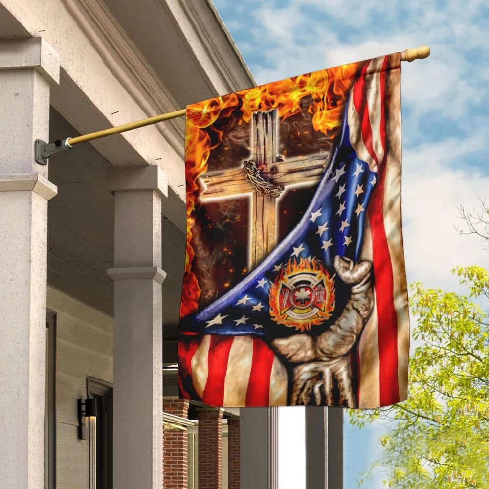 Firefighter Christian Cross House Flags, Christian Flag, Scripture Fla ...