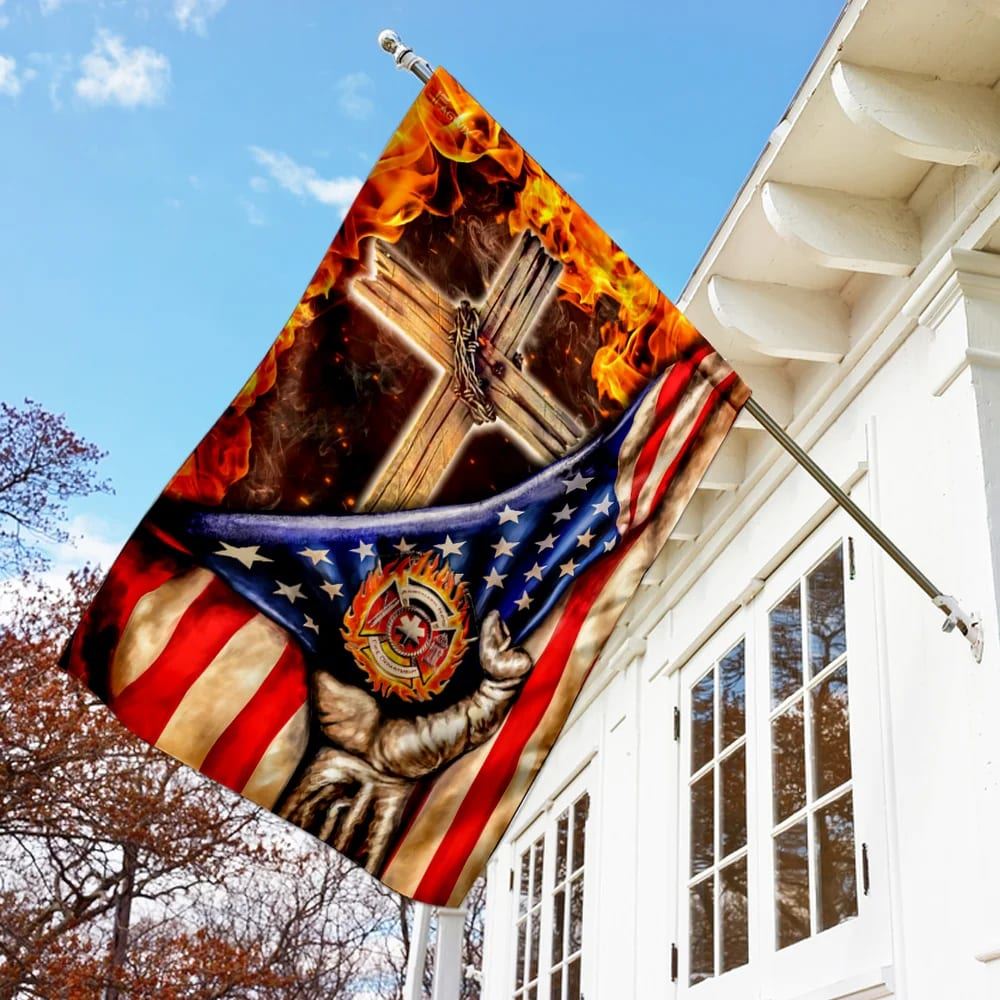 Firefighter Christian Cross House Flags, Christian Flag, Scripture Flag, Garden Banner