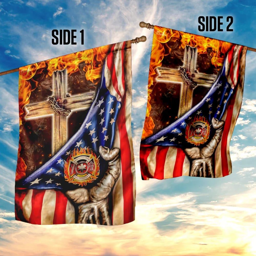 Firefighter Christian Cross House Flags, Christian Flag, Scripture Flag, Garden Banner