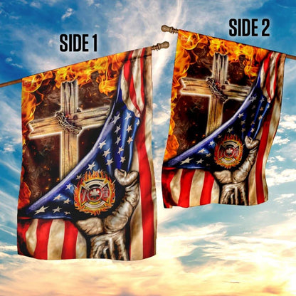 Firefighter Christian Cross House Flags, Christian Flag, Scripture Flag, Garden Banner