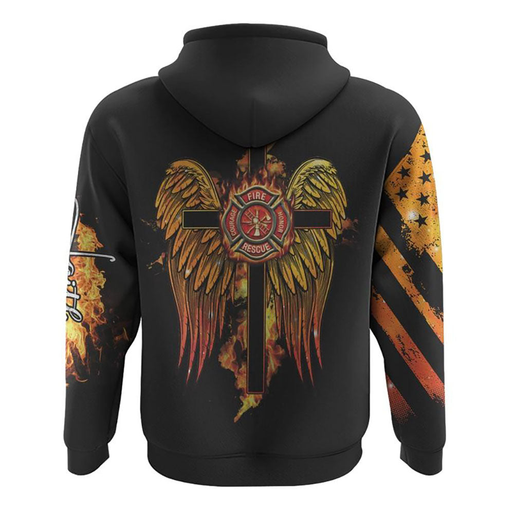 Firefighter Cross Wings All Over Print 3D Hoodie, Christian Hoodie, Christian Sweatshirt, Bible Verse Shirt
