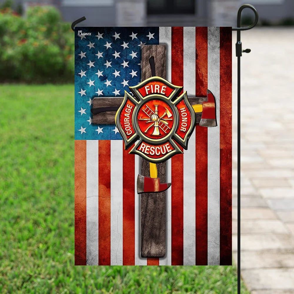 Firefighter Jesus Cross Flag, Outdoor Christian House Flag, Christian Flag, Scripture Flag, Garden Banner