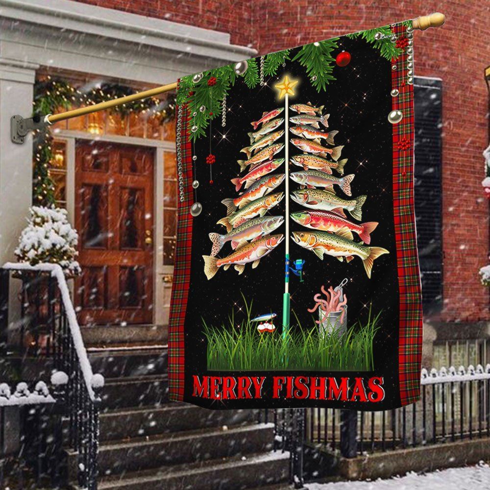 Fishing Flag Merry Fishmas Christmas Flag, Christmas Garden Flag, Home Decor Accessories, Christmas Outdoor Decor Ideas