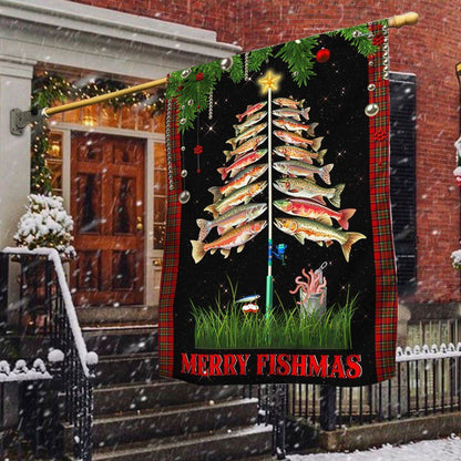 Fishing Flag Merry Fishmas Christmas Flag, Christmas Garden Flag, Home Decor Accessories, Christmas Outdoor Decor Ideas