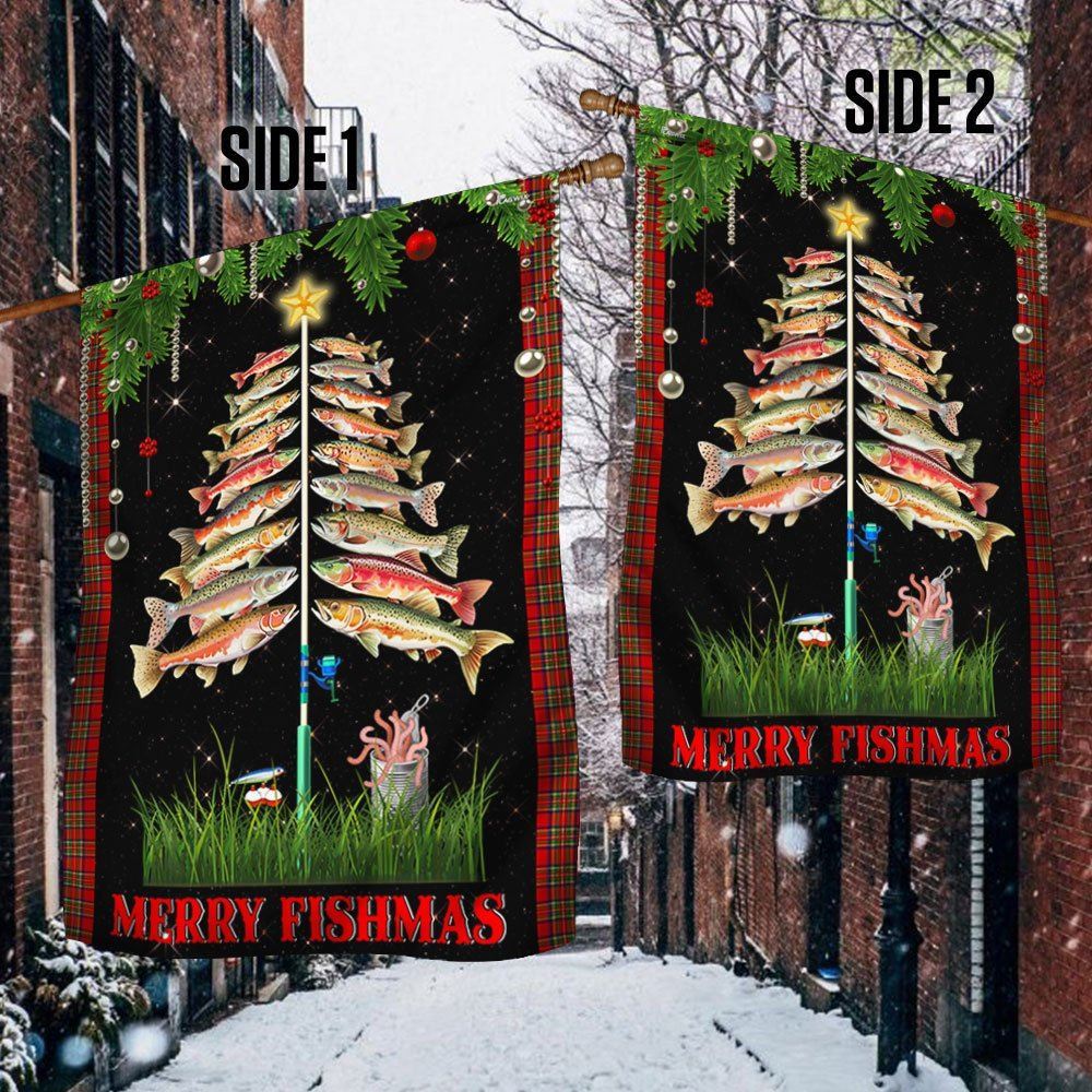 Fishing Flag Merry Fishmas Christmas Flag, Christmas Garden Flag, Home Decor Accessories, Christmas Outdoor Decor Ideas
