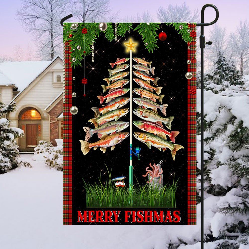 Fishing Flag Merry Fishmas Christmas Flag, Christmas Garden Flag, Home Decor Accessories, Christmas Outdoor Decor Ideas