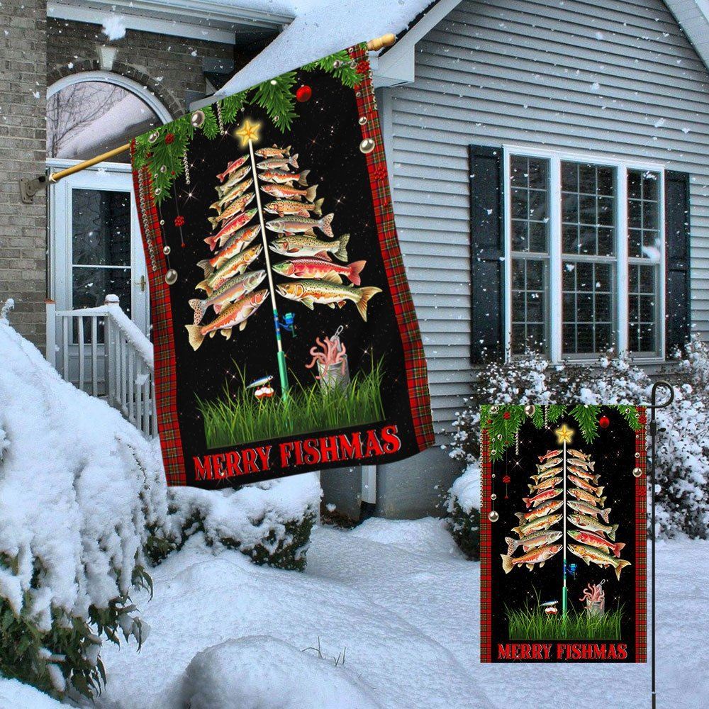 Fishing Flag Merry Fishmas Christmas Flag, Christmas Garden Flag, Home Decor Accessories, Christmas Outdoor Decor Ideas
