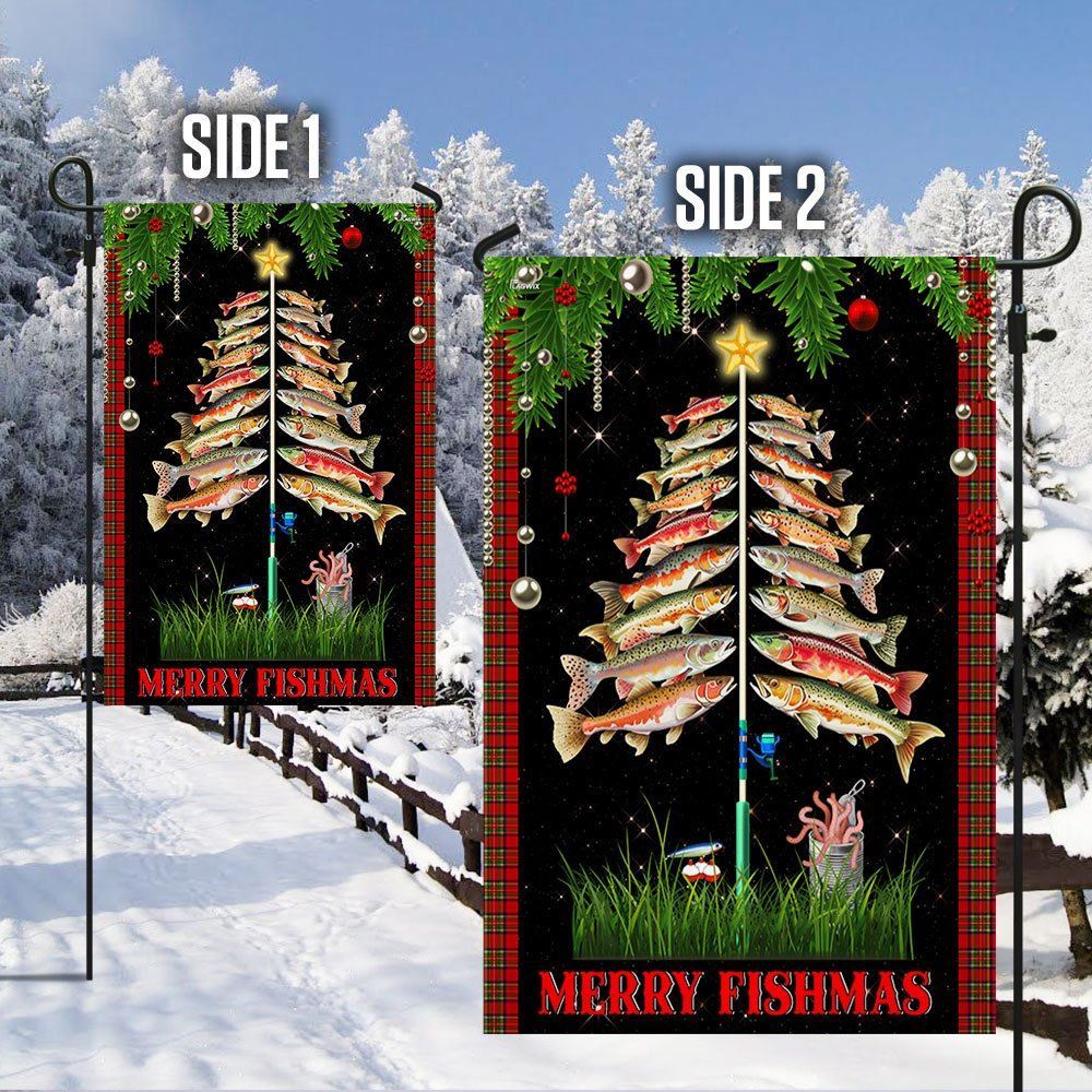 Fishing Flag Merry Fishmas Christmas Flag, Christmas Garden Flag, Home Decor Accessories, Christmas Outdoor Decor Ideas