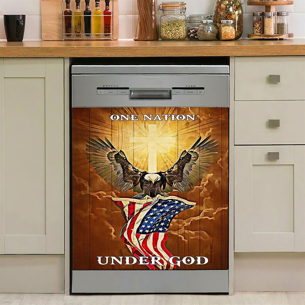 Flag American One Nation Under God Dishwasher Cover, Christian Dishwasher Magnet Cover, Religious Kitchen Decor