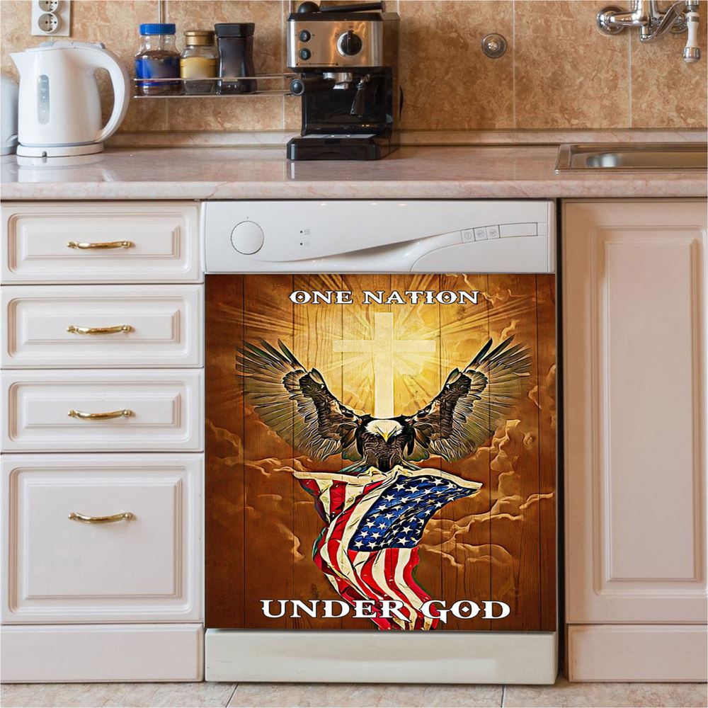 Flag American One Nation Under God Dishwasher Cover, Christian Dishwasher Magnet Cover, Religious Kitchen Decor