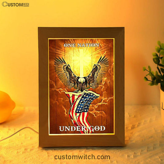 Flag American One Nation Under God Frame Lamp Art - Christian Frame Lamp - Religious Gifts Night Light