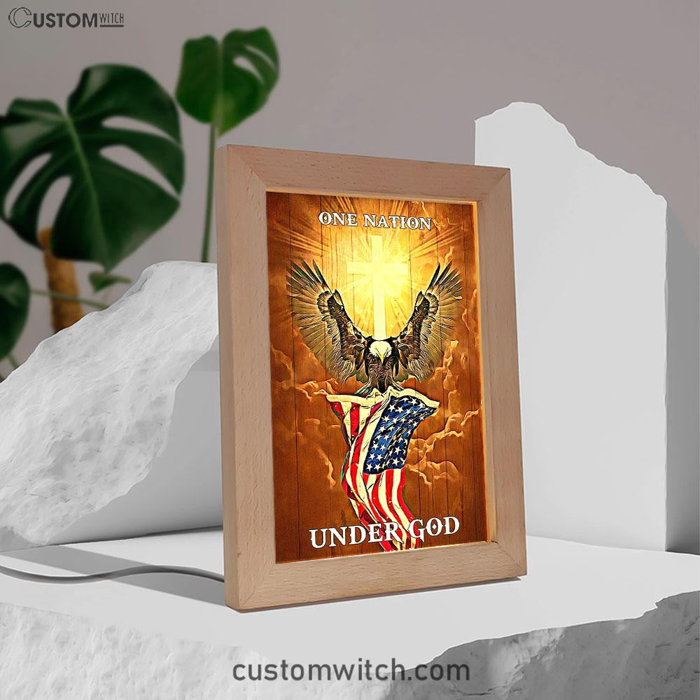 Flag American One Nation Under God Frame Lamp Art - Christian Frame Lamp - Religious Gifts Night Light