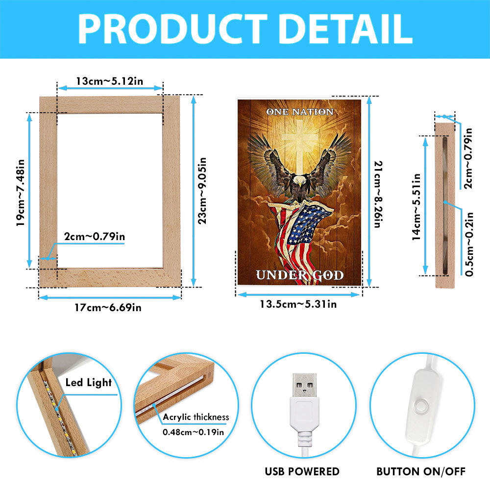 Flag American One Nation Under God Frame Lamp Art - Christian Frame Lamp - Religious Gifts Night Light