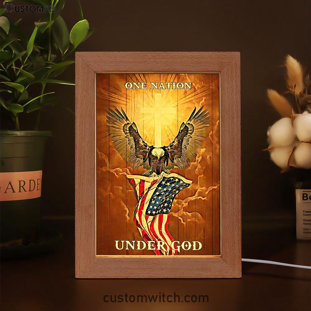 Flag American One Nation Under God Frame Lamp Art - Christian Frame Lamp - Religious Gifts Night Light