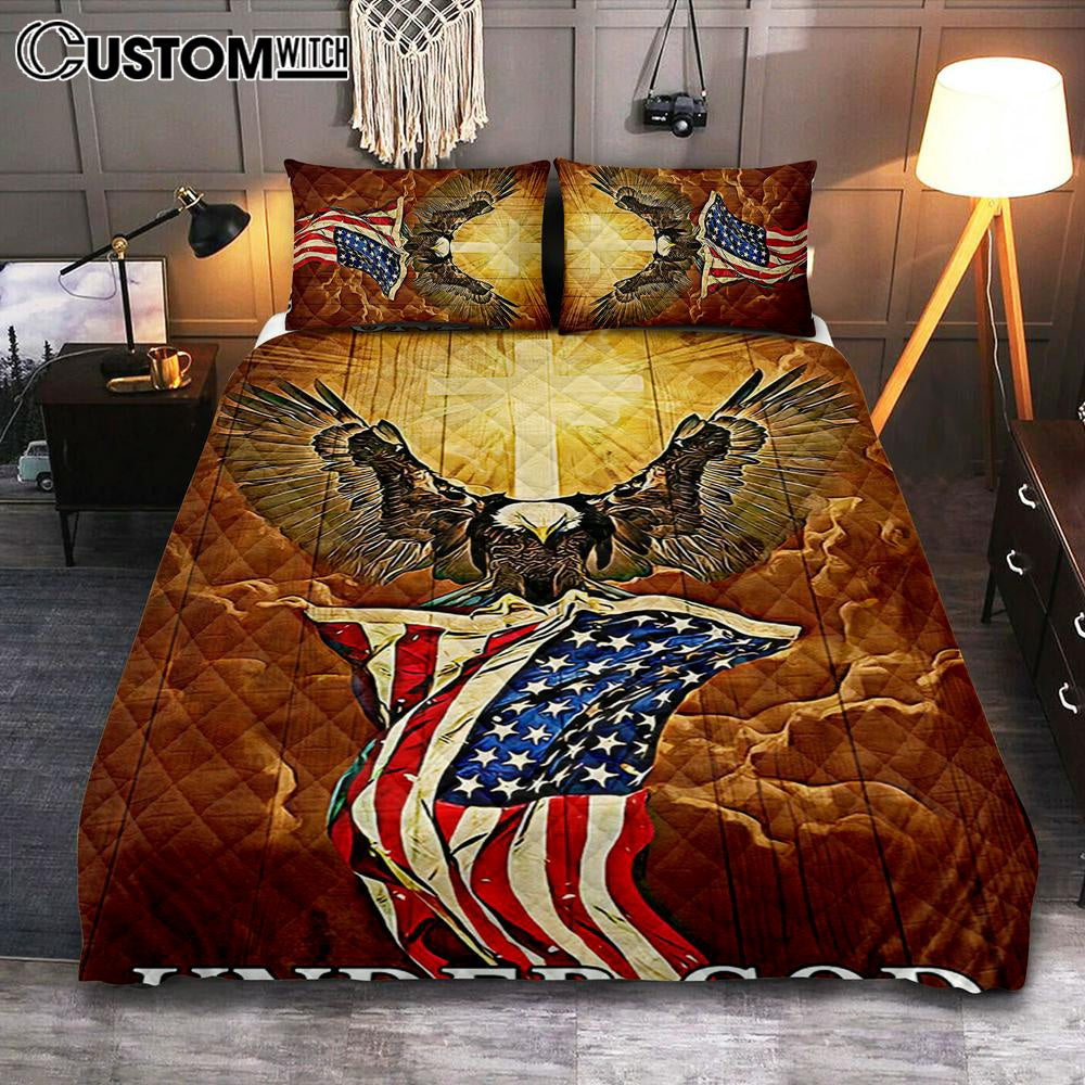Flag American One Nation Under God Quilt Bedding Set Bedroom - Christian Cover Twin Bedding Quilt Bedding Set - Religious Quilt Bedding Set Prints