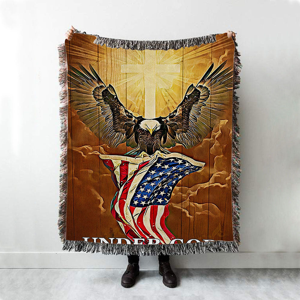 Flag American One Nation Under God Woven Throw Blanket - Christian Wall Woven Blanket - Religious Woven Blanket Prints