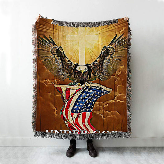 Flag American One Nation Under God Woven Throw Blanket - Christian Wall Woven Blanket - Religious Woven Blanket Prints