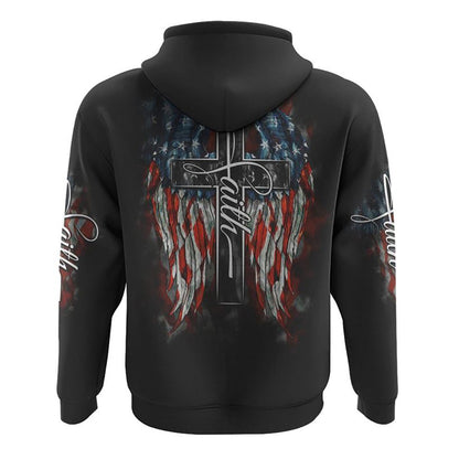 Flag Faith Wings Cross All Over Print 3D Hoodie, Christian Hoodie, Christian Sweatshirt, Bible Verse Shirt