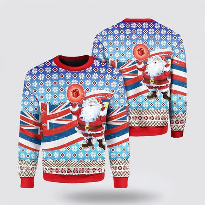 Flag Santa Claus Pattern Ugly Christmas Sweater, Best Gift For Holiday, Christmas Crewneck Sweater, Christmas Winter Fashion
