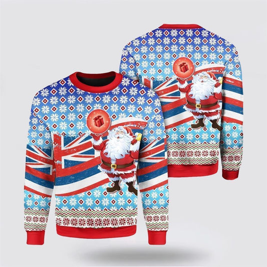 Flag Santa Claus Pattern Ugly Christmas Sweater, Best Gift For Holiday, Christmas Crewneck Sweater, Christmas Winter Fashion