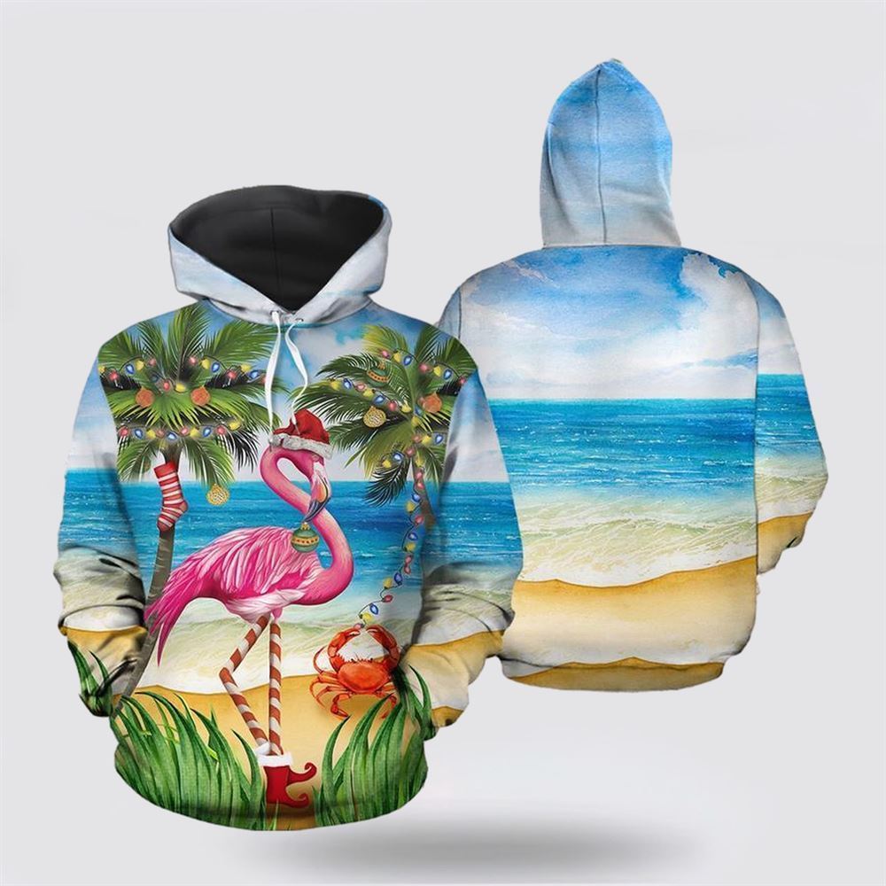 Flamingo Christmas Beach All Over Print 3D Hoodie For Men & Women, Christmas Hoodie Cute, Christmas Gift, Christmas Fashion