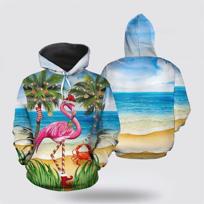 Flamingo Christmas Beach All Over Print 3D Hoodie For Men & Women, Christmas Hoodie Cute, Christmas Gift, Christmas Fashion