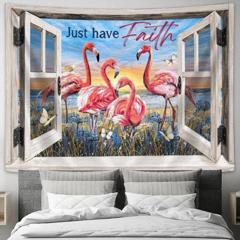 Flamingo Painting Sunny Day Just Have Faith Tapestry, Tapestries for Living Room Bedroom