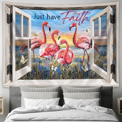 Flamingo Painting Sunny Day Just Have Faith Tapestry, Tapestries for Living Room Bedroom