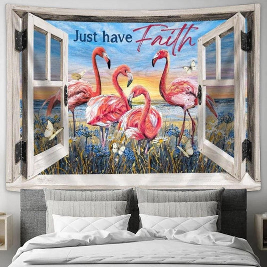 Flamingo Painting Sunny Day Just Have Faith Tapestry, Tapestries for Living Room Bedroom