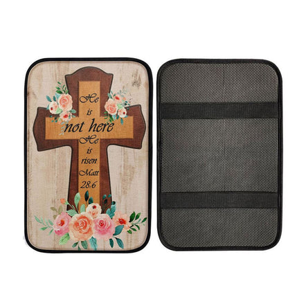Floral Cross He Is Not Here He Is Risen Easter Gifts Car Center Console Cover, Christian Car Accessories