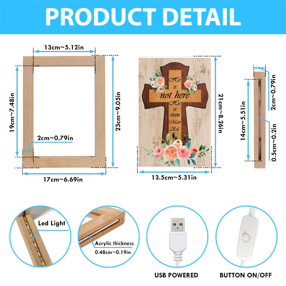Floral Cross He Is Not Here He Is Risen Easter Gifts Frame Lamp Prints - Bible Verse Decor - Scripture Art