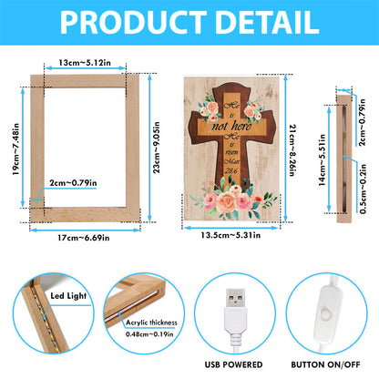 Floral Cross He Is Not Here He Is Risen Easter Gifts Frame Lamp Prints - Bible Verse Decor - Scripture Art
