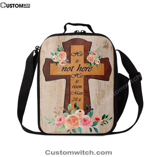 Floral Cross He Is Not Here He Is Risen Easter Gifts Lunch Bag, Christian Lunch Bag, Religious Lunch Box For School, Picnic