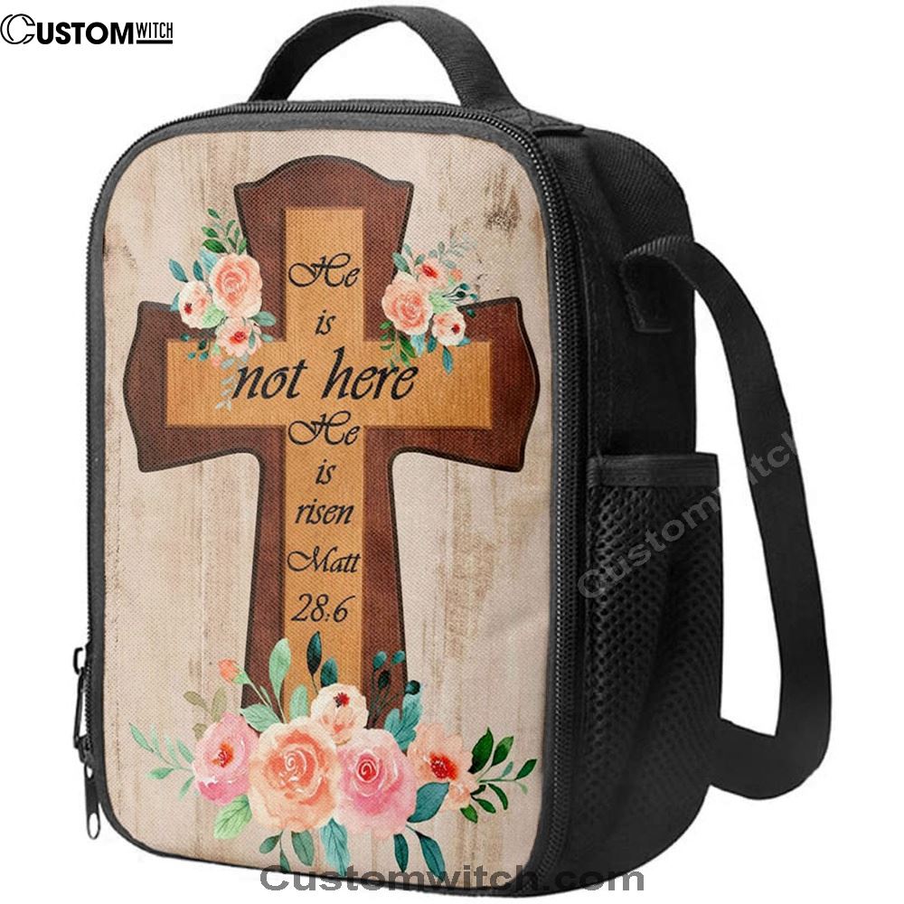 Floral Cross He Is Not Here He Is Risen Easter Gifts Lunch Bag, Christian Lunch Bag, Religious Lunch Box For School, Picnic