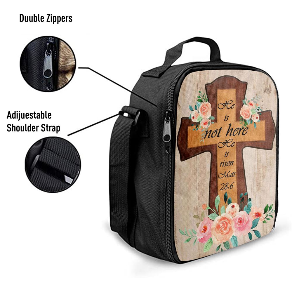 Floral Cross He Is Not Here He Is Risen Easter Gifts Lunch Bag, Christian Lunch Bag, Religious Lunch Box For School, Picnic