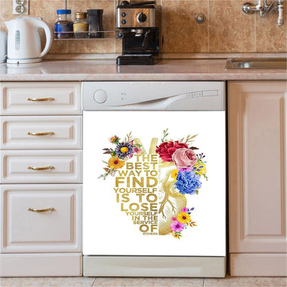 Floral Heart Anatomy Dishwasher Cover, Appreciation, Graduation Gift For Nurse Practitioner, Teacher, Rn, Physician Assistant, Emt, Doctor