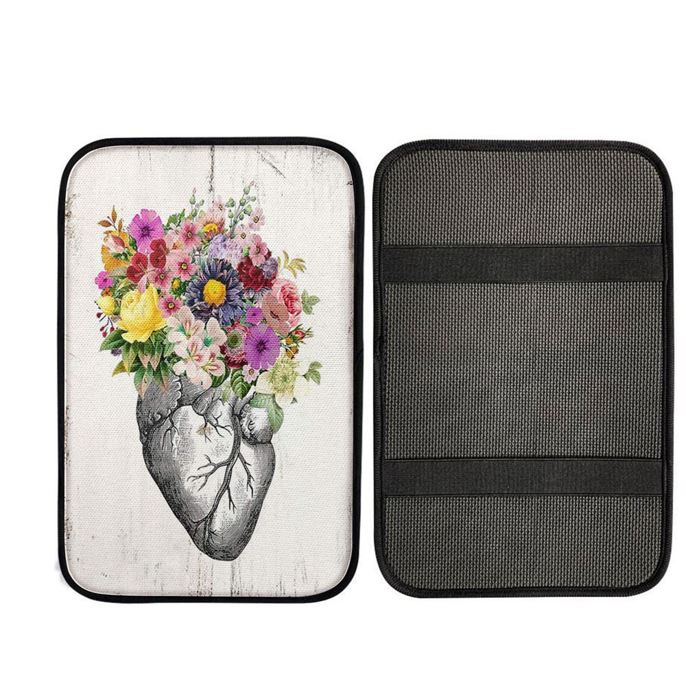 Floral Heart Rustic Car Armrest Pad - Gift For Female Nurse, Doctor, Rn, Christian Car Accessories