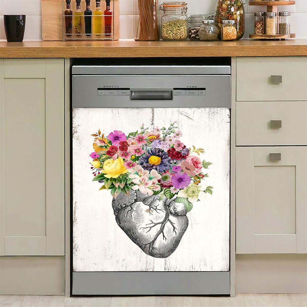 Floral Heart Rustic Dishwasher Cover, Gift For Female Nurse, Doctor, Rn