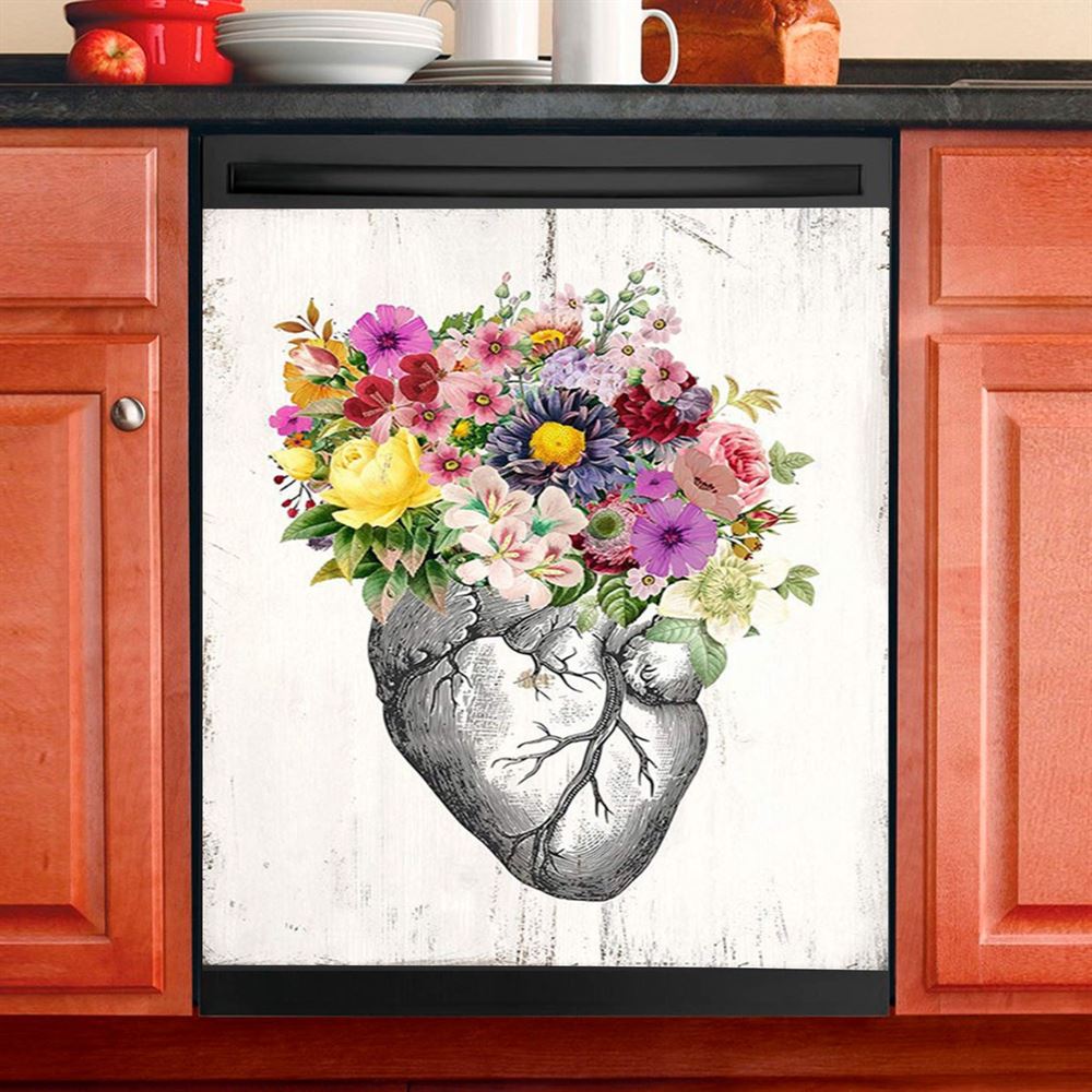 Floral Heart Rustic Dishwasher Cover, Gift For Female Nurse, Doctor, Rn